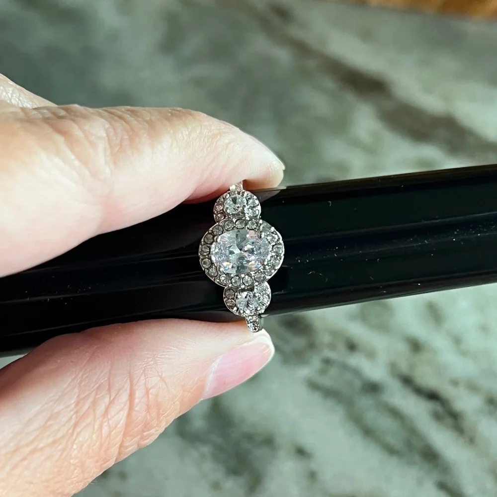 Swarovski Crystal Ring Rhodium-Plated Three-Stone Ring with Clear Crystals - Picture 11 of 11